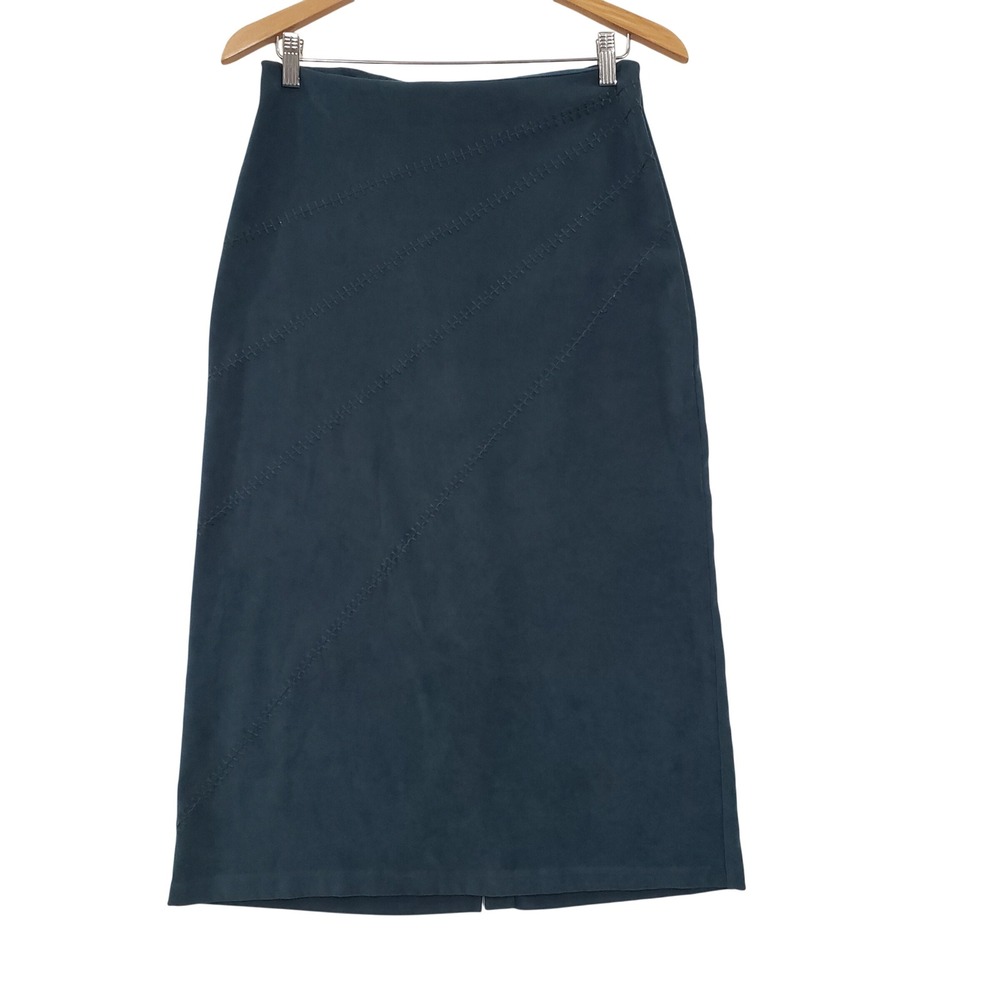 Vintage 90s Teal Blue Straight Midi Skirt Size 8 Petite Dark Academia Minimalist
